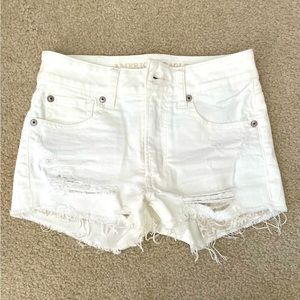 American Eagle (High Rise Shortie) White Distressed Jean Shorts - Size 00